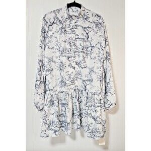 Commense Ink Painting Print A-Line Short Dress Black Toile Feminine Coquette NEW